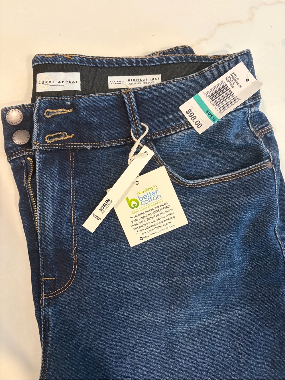 Heritage Luxe Joslin High-Rise Boot Jeans in Deep Blue with comfort slimming fit